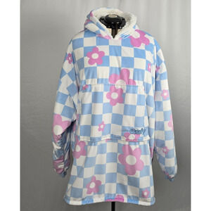 The Comfy OVERSIZED Hooded Sweatshirt Women's One Size Blue White Check Floral
